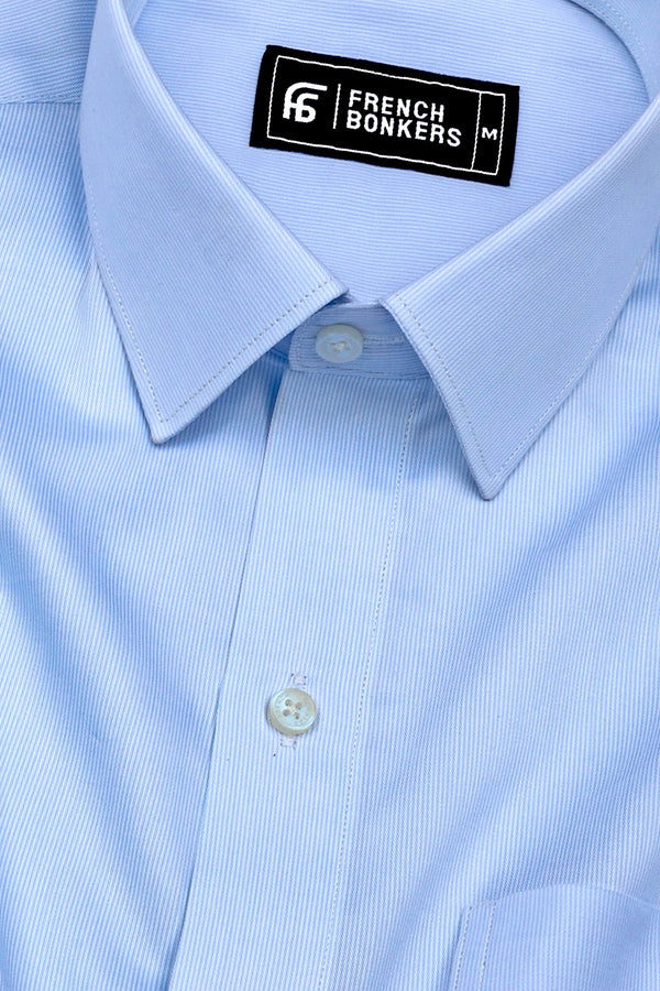 Vionel Sky Blue Pencil Stripe Cotton Formal Shirt