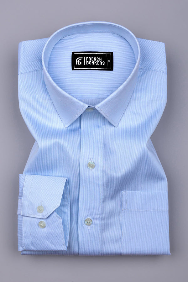 Vionel Sky Blue Pencil Stripe Cotton Formal Shirt