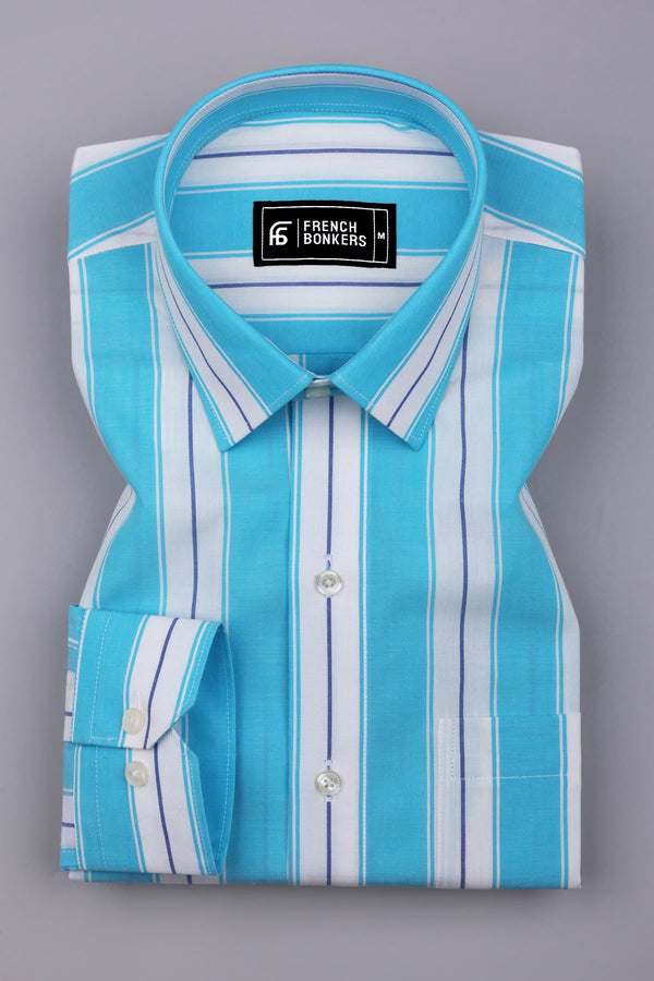 Crisin Blue With White Stripe Cotton Shirt