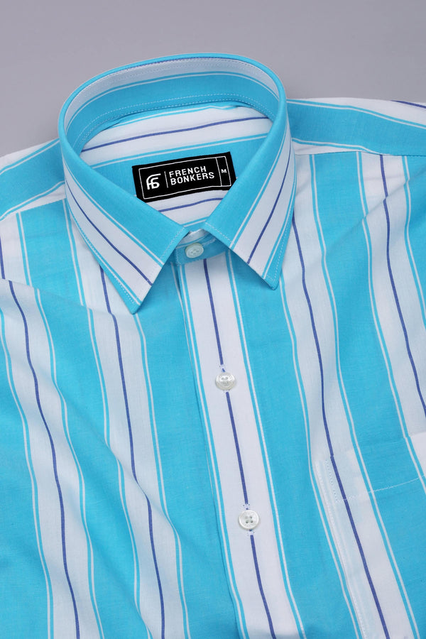 Crisin Blue With White Stripe Cotton Shirt