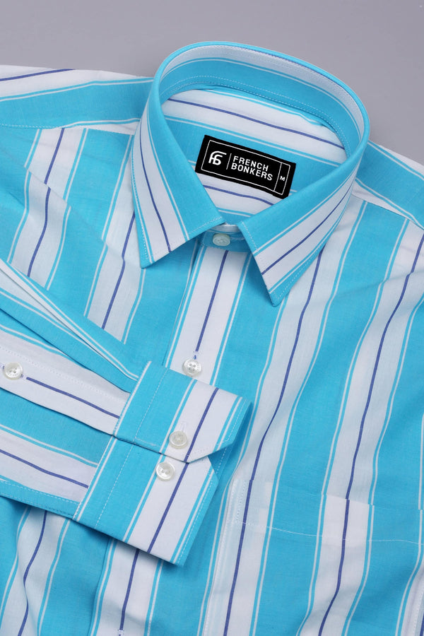 Crisin Blue With White Stripe Cotton Shirt