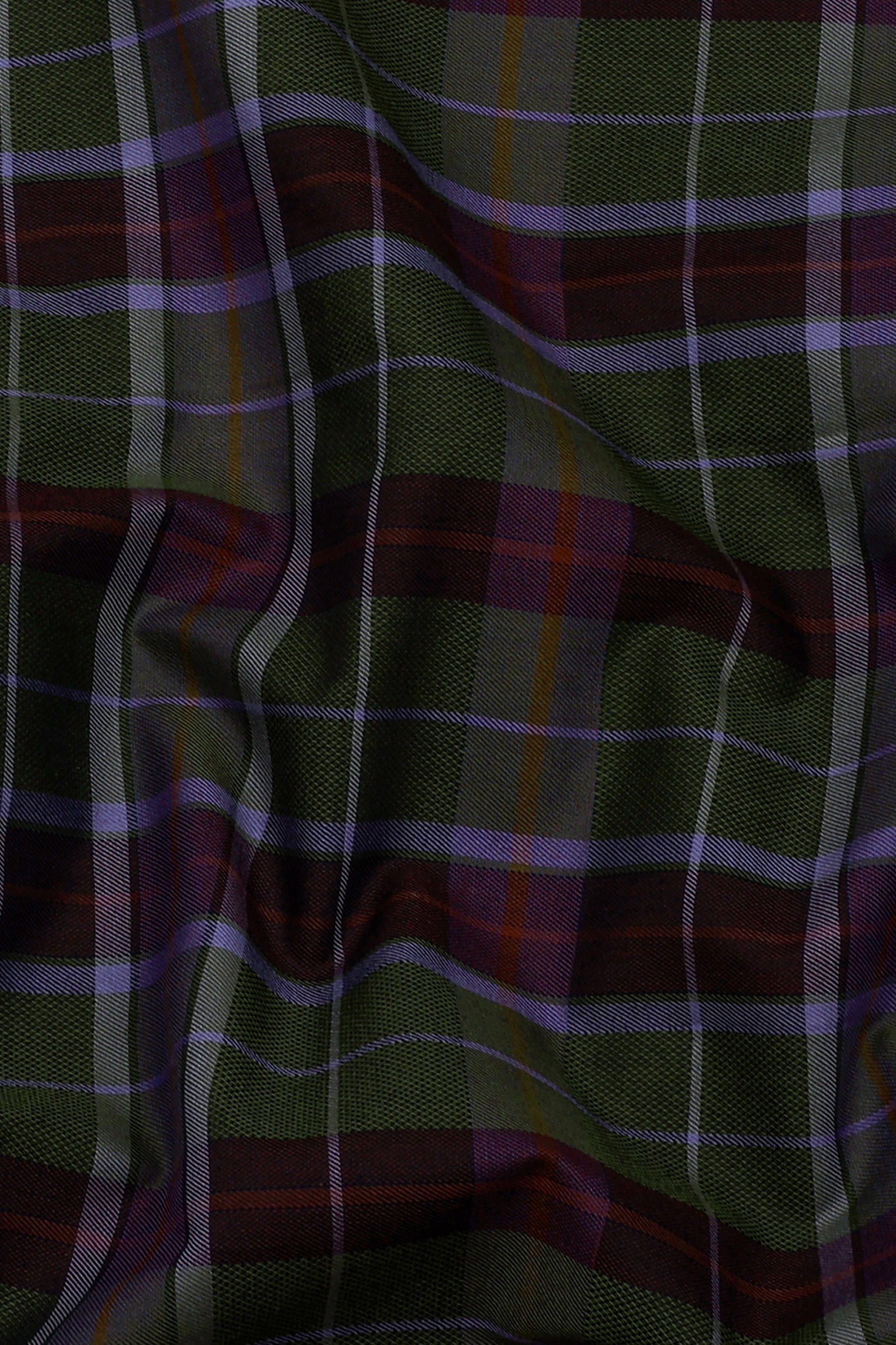 Moss Green With Purple Check Dobby Cotton Shirt