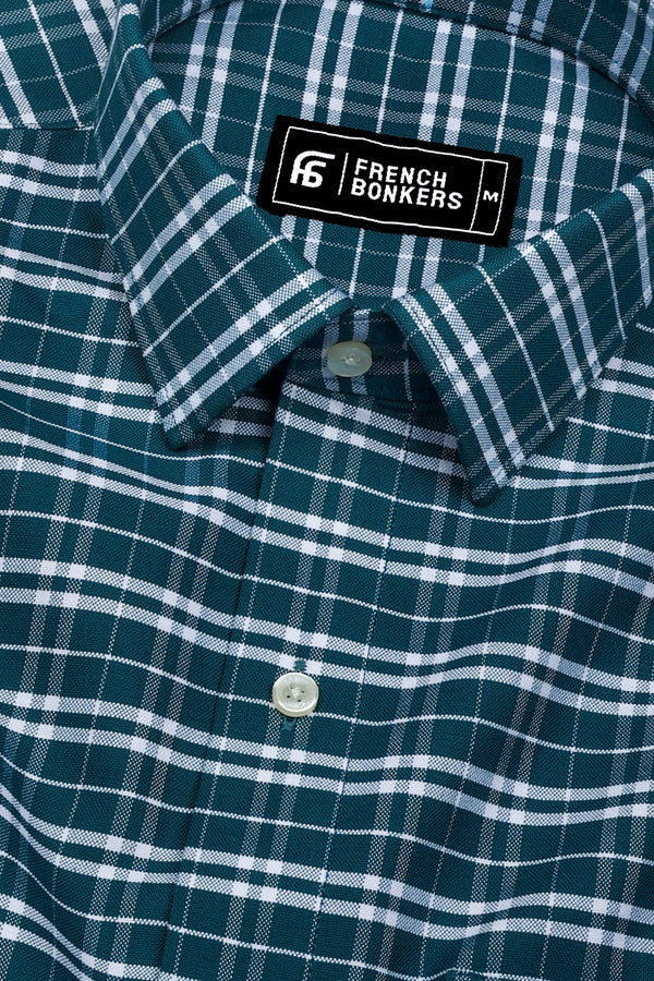 Peacock Blue With White Check Oxford Cotton Shirt