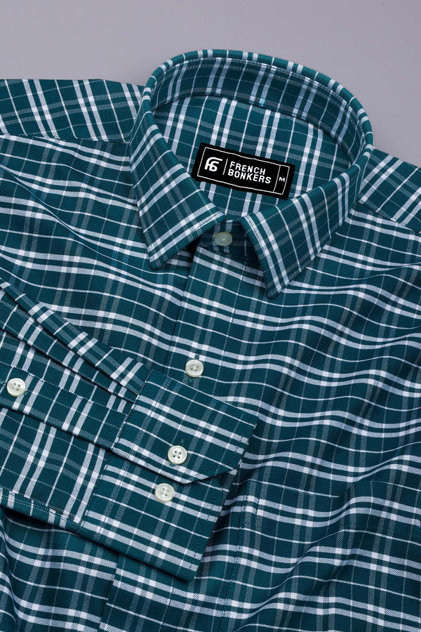 Peacock Blue With White Check Oxford Cotton Shirt