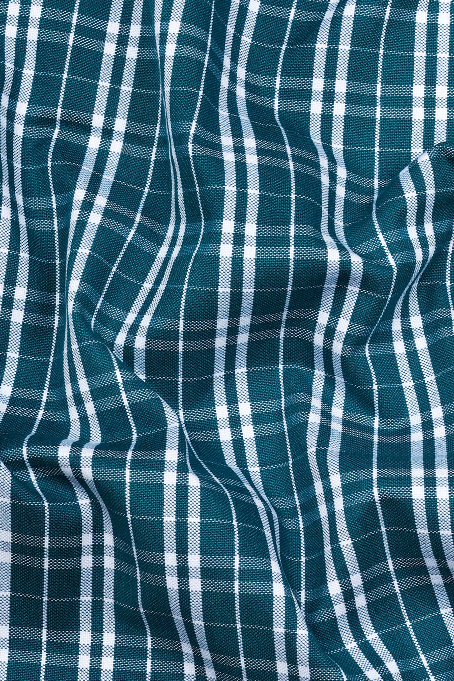 Peacock Blue With White Check Oxford Cotton Shirt