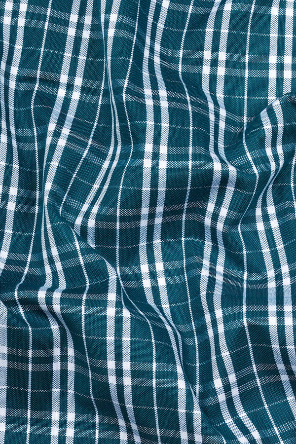 Peacock Blue With White Check Oxford Cotton Shirt