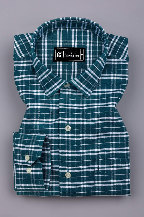 Peacock Blue With White Check Oxford Cotton Shirt