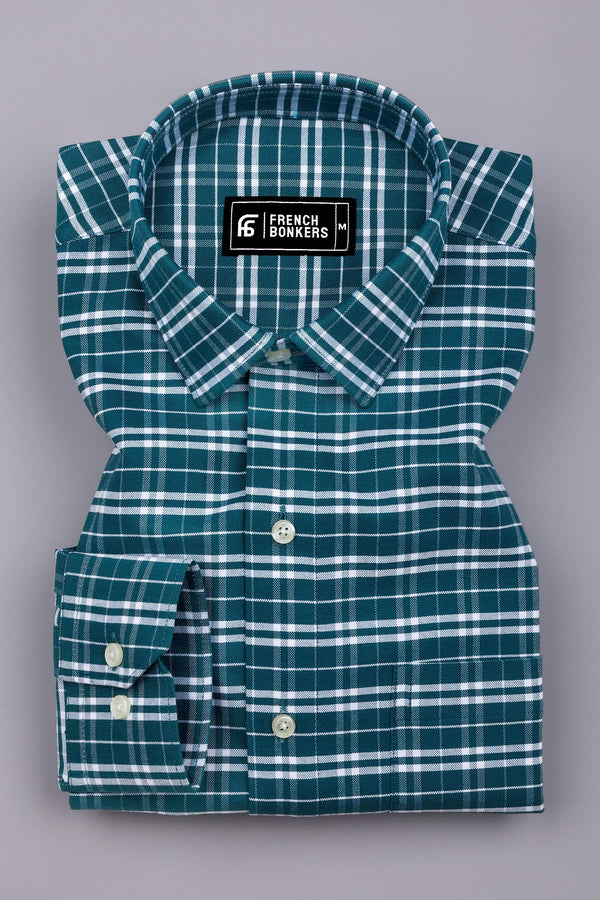 Peacock Blue With White Check Oxford Cotton Shirt
