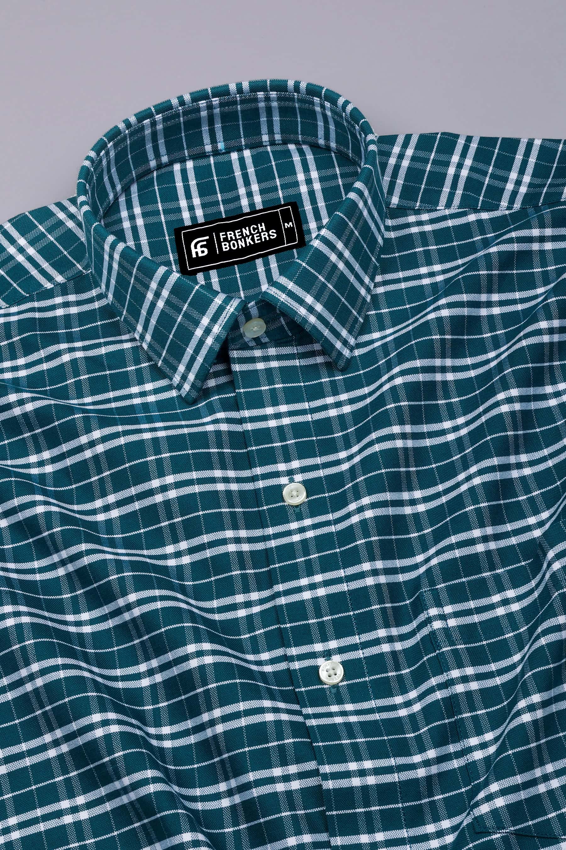 Peacock Blue With White Check Oxford Cotton Shirt