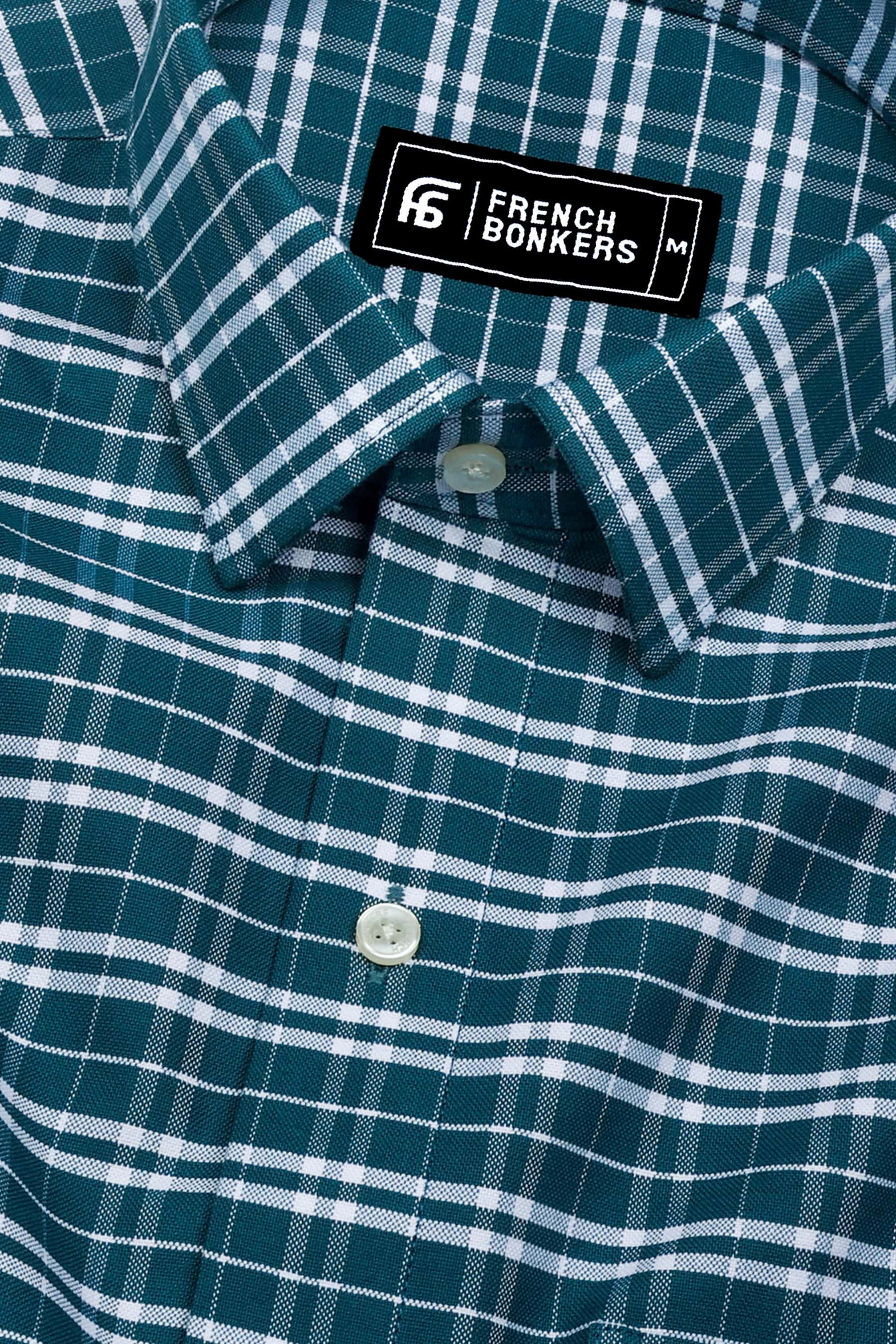 Peacock Blue With White Check Oxford Cotton Shirt