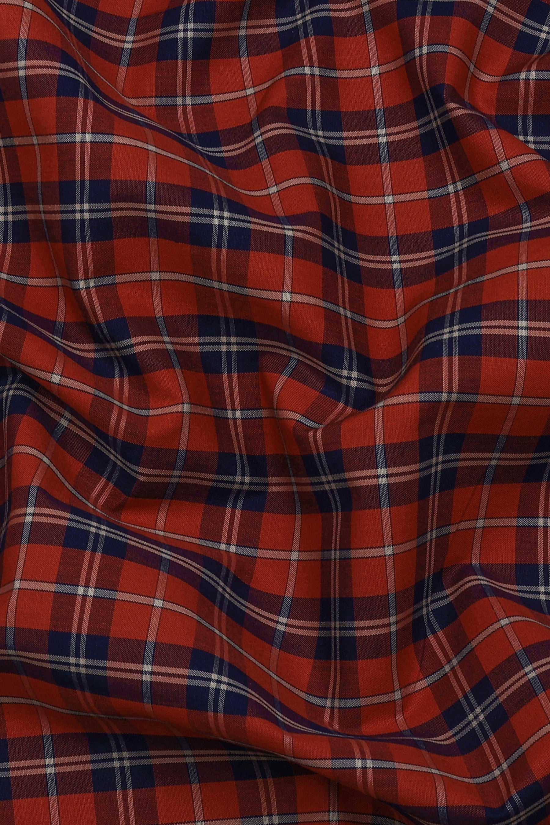 Brick Orange With Navyblue Check Cotton Shirt
