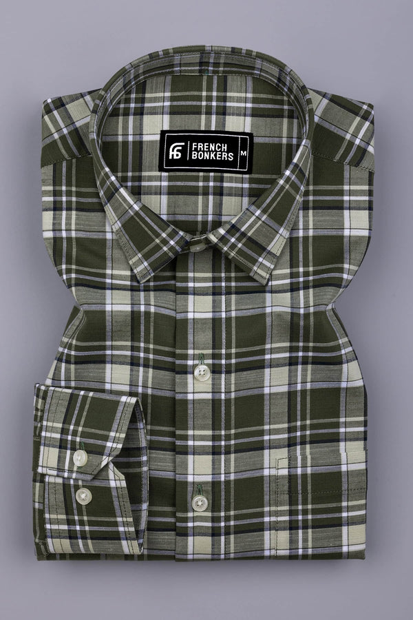 Reseda Green Linen Cotton Check Shirt