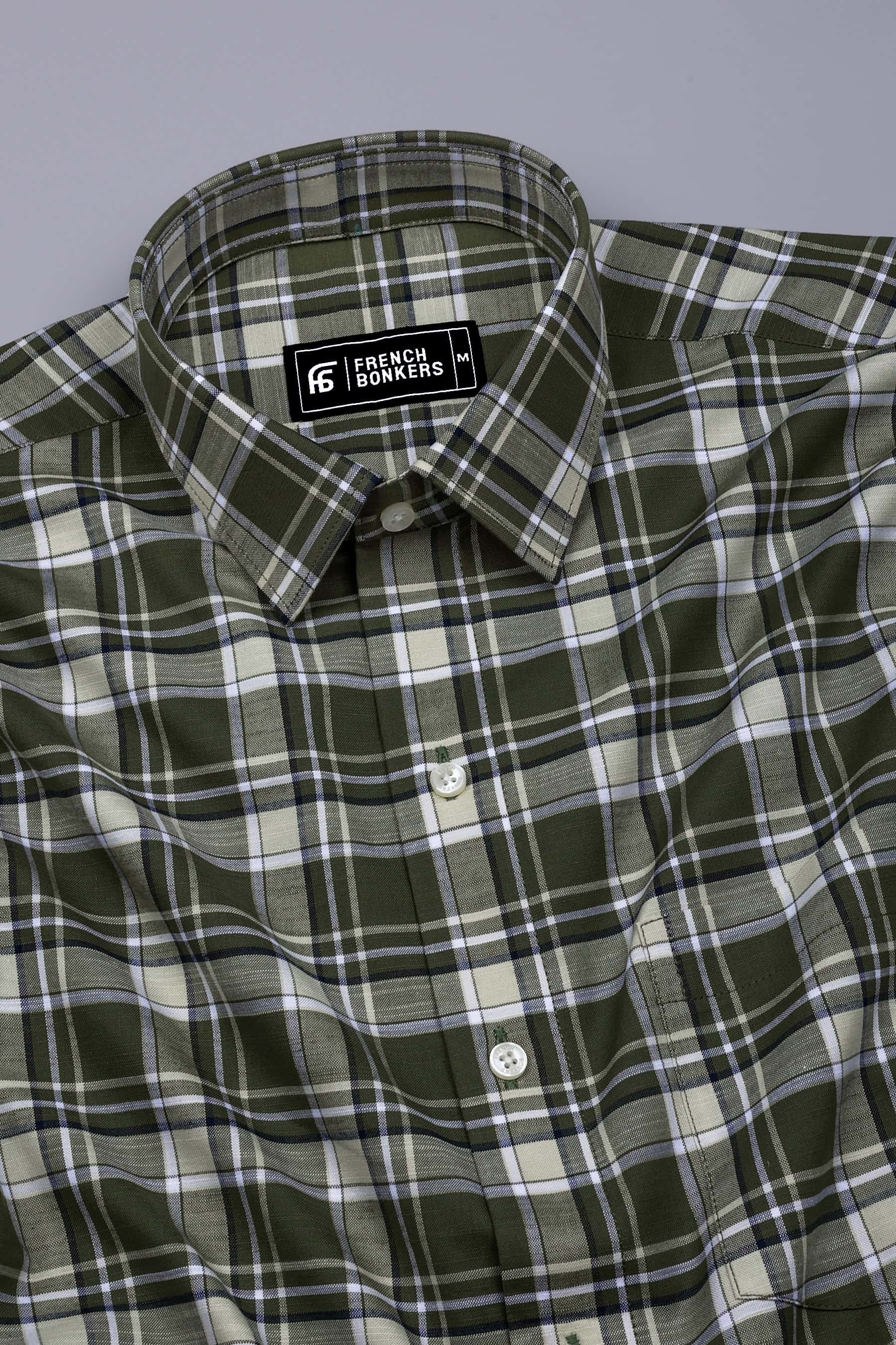 Reseda Green Linen Cotton Check Shirt
