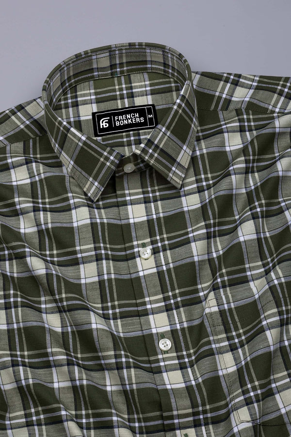 Reseda Green Linen Cotton Check Shirt