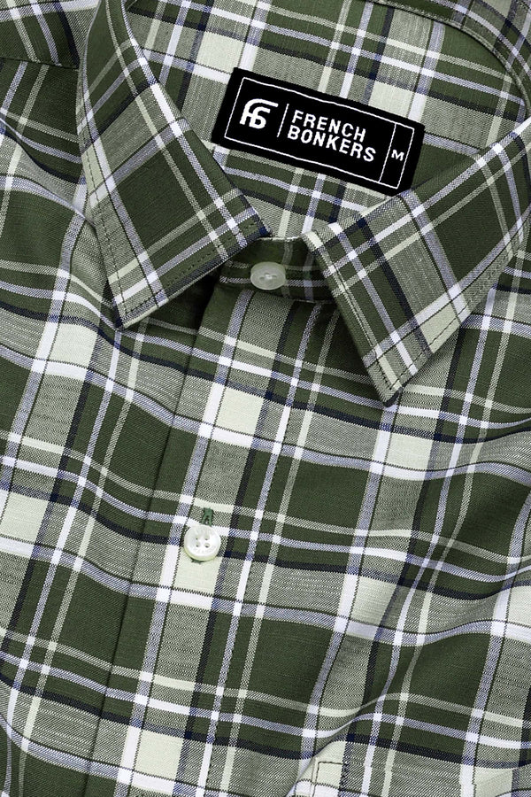 Reseda Green Linen Cotton Check Shirt