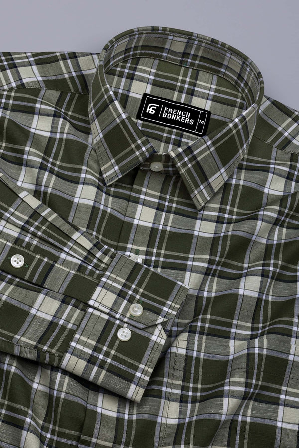 Reseda Green Linen Cotton Check Shirt