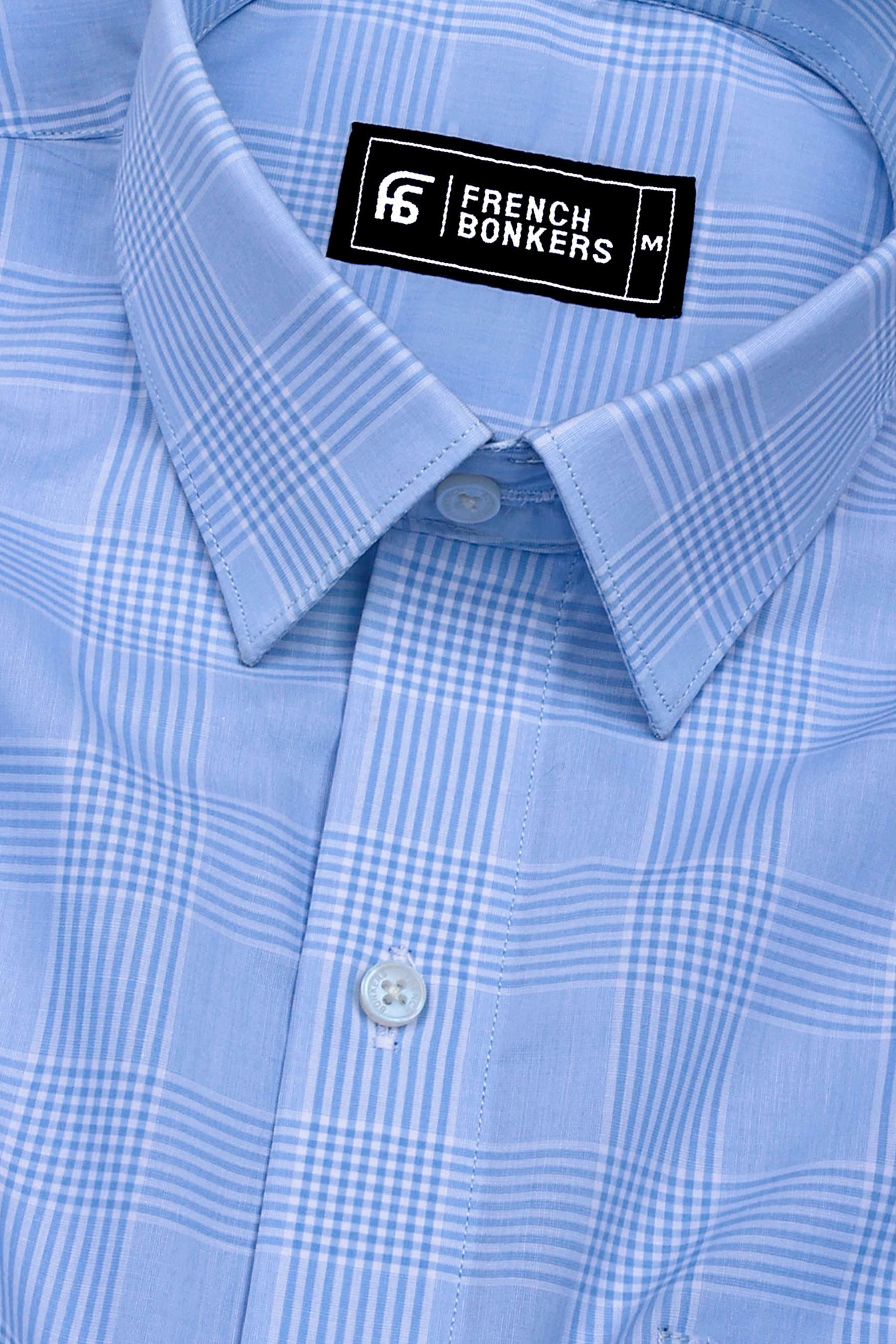 Raindrop Blue With White Check Cotton Shirt