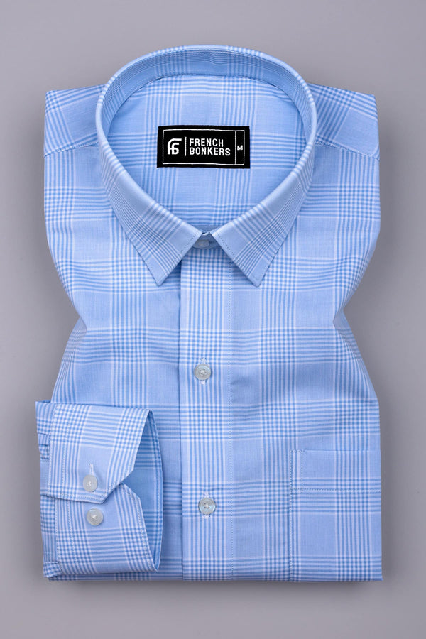Raindrop Blue With White Check Cotton Shirt