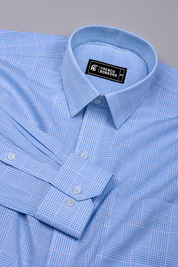 Raindrop Blue With White Check Cotton Shirt