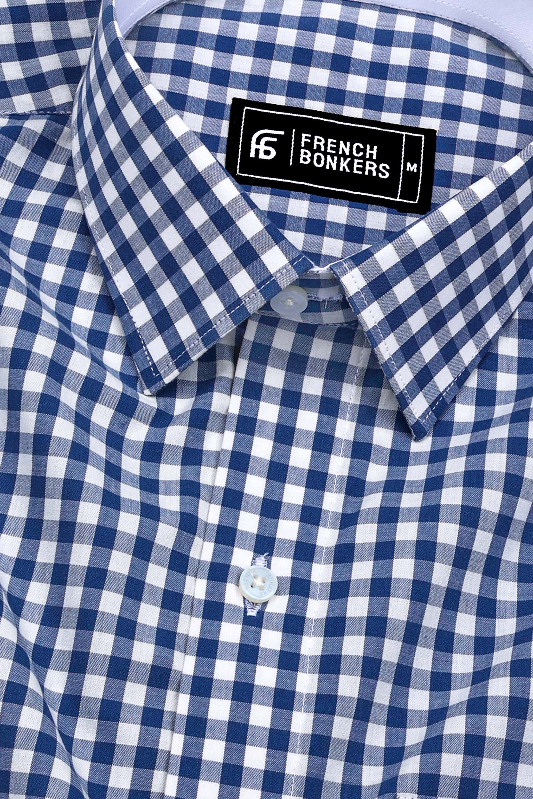 Pixel Blue With White Gingham Check Cotton Designer Shirt