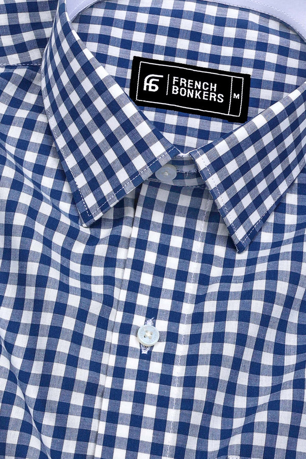 Pixel Blue With White Gingham Check Cotton Designer Shirt