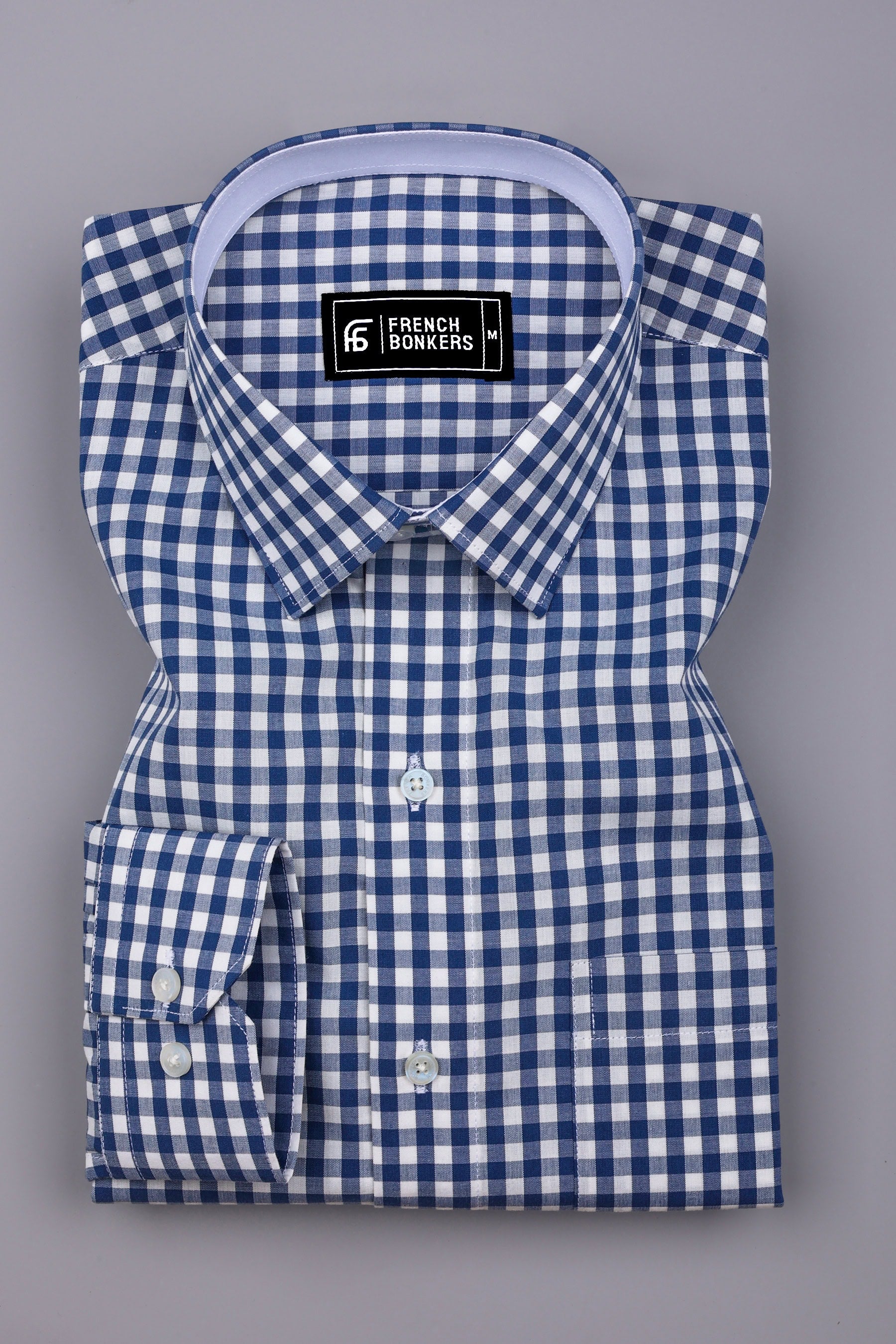 Pixel Blue With White Gingham Check Cotton Designer Shirt