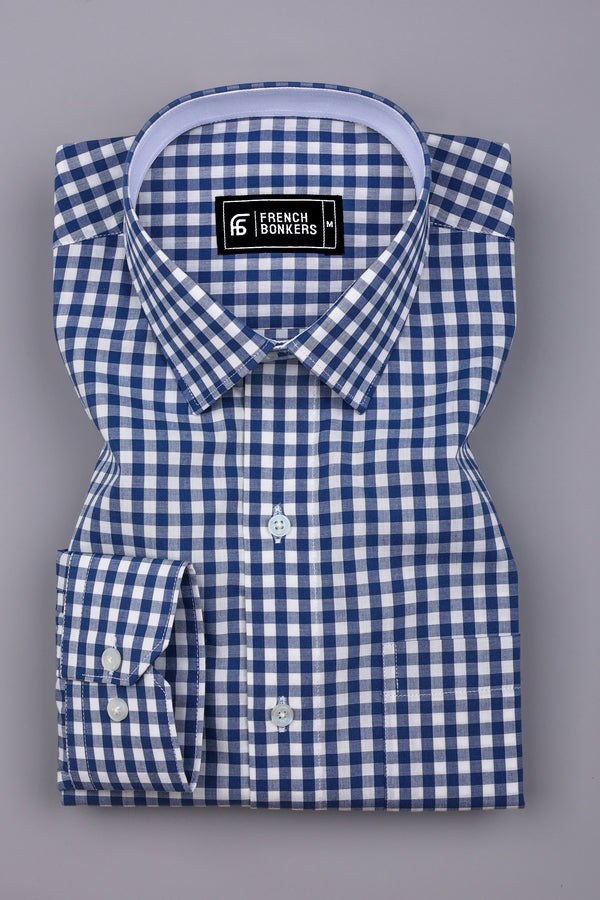 Pixel Blue With White Gingham Check Cotton Designer Shirt