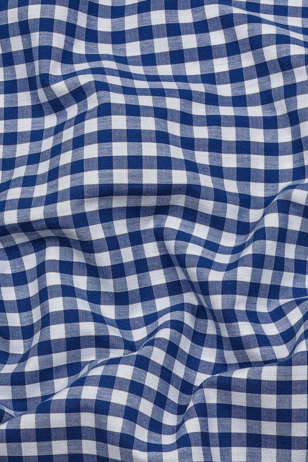 Pixel Blue With White Gingham Check Cotton Designer Shirt