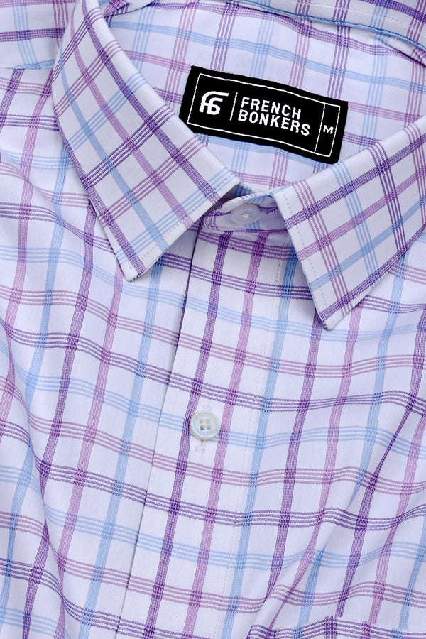 Belgra Blue With Purple Twill Check Cotton Shirt