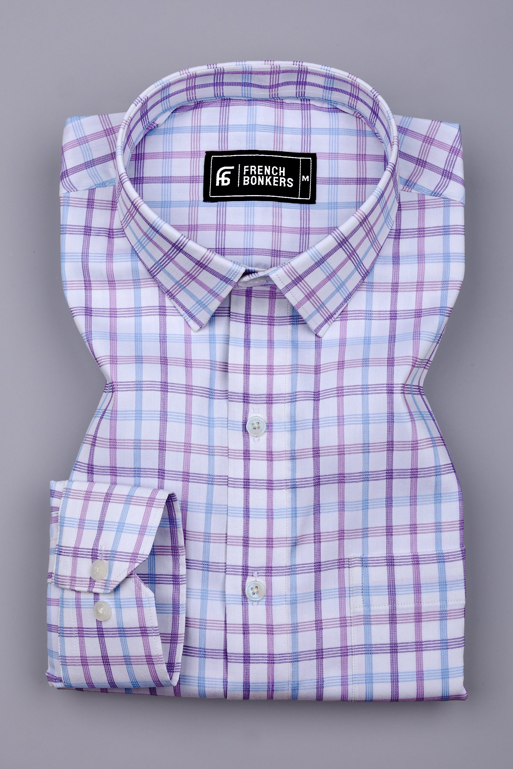 Belgra Blue With Purple Twill Check Cotton Shirt