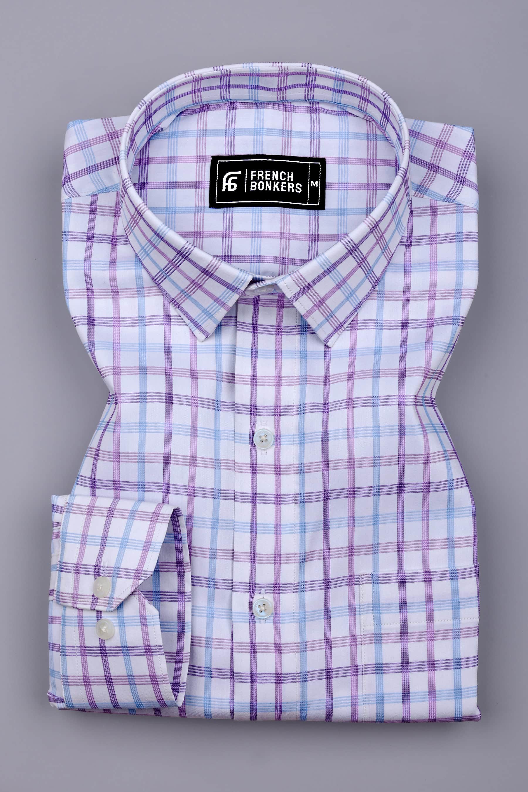 Belgra Blue With Purple Twill Check Cotton Shirt