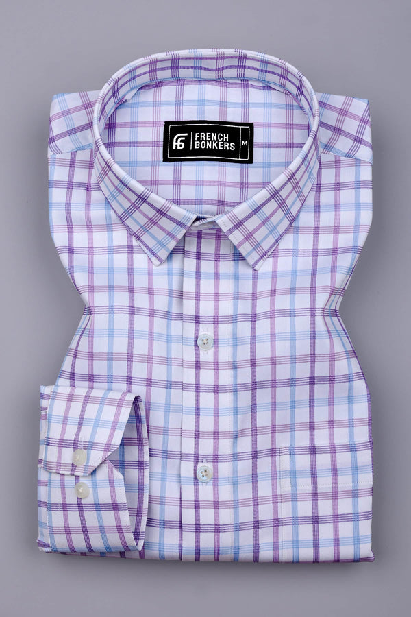Belgra Blue With Purple Twill Check Cotton Shirt
