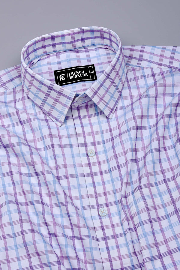 Belgra Blue With Purple Twill Check Cotton Shirt