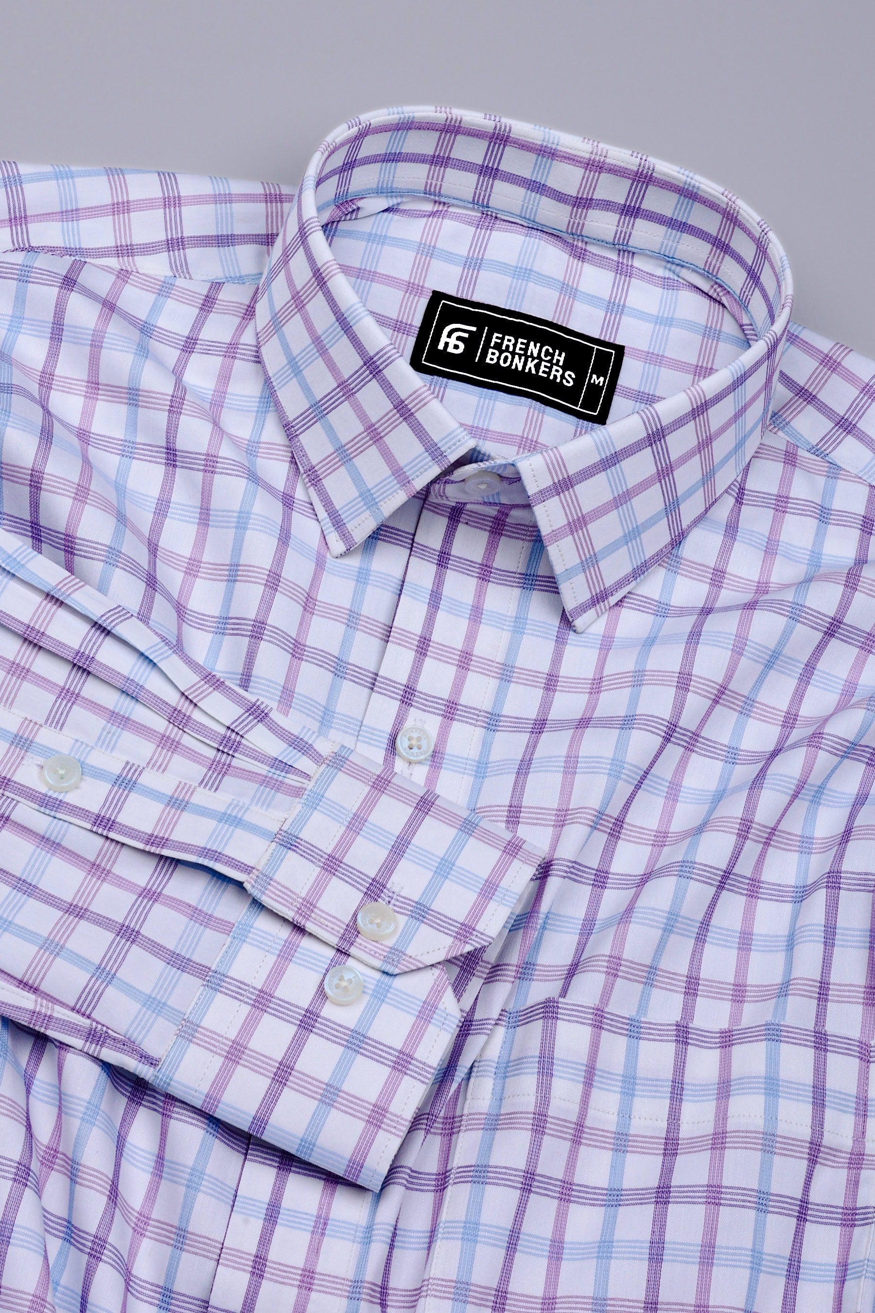 Belgra Blue With Purple Twill Check Cotton Shirt