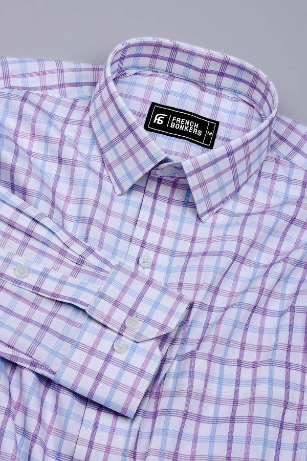 Belgra Blue With Purple Twill Check Cotton Shirt