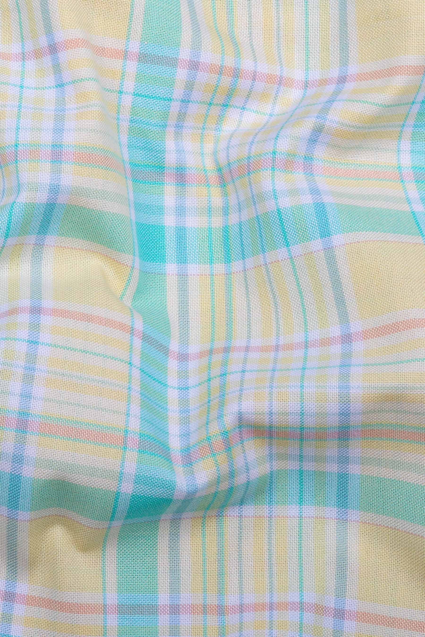 Light Yellow With Green Check Oxford Cotton Shirt