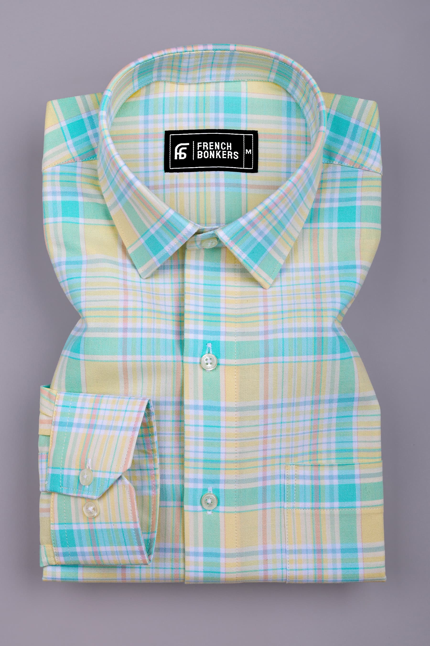 Light Yellow With Green Check Oxford Cotton Shirt