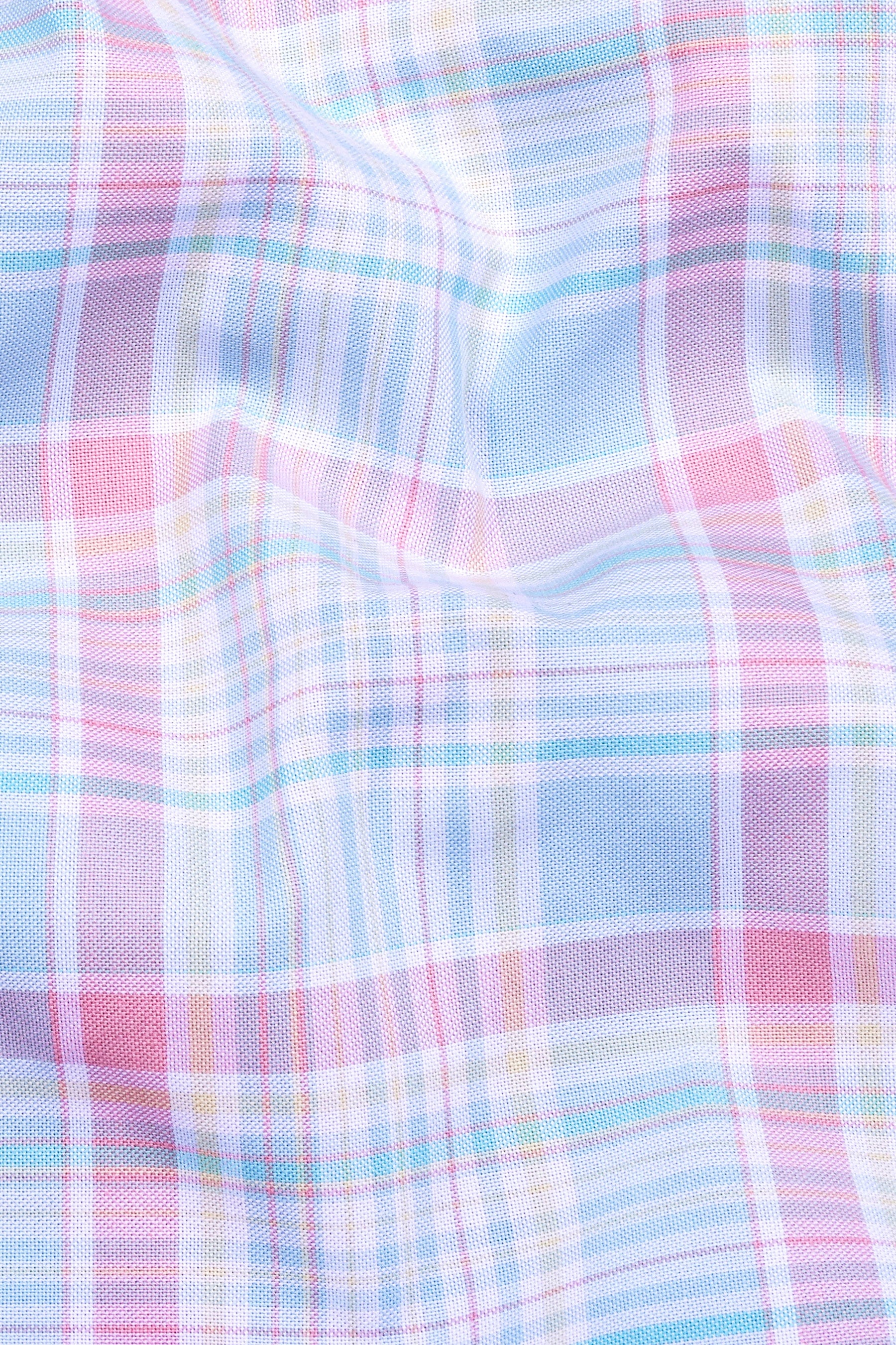 Cyan Green With Pink Check Oxford Cotton Shirt