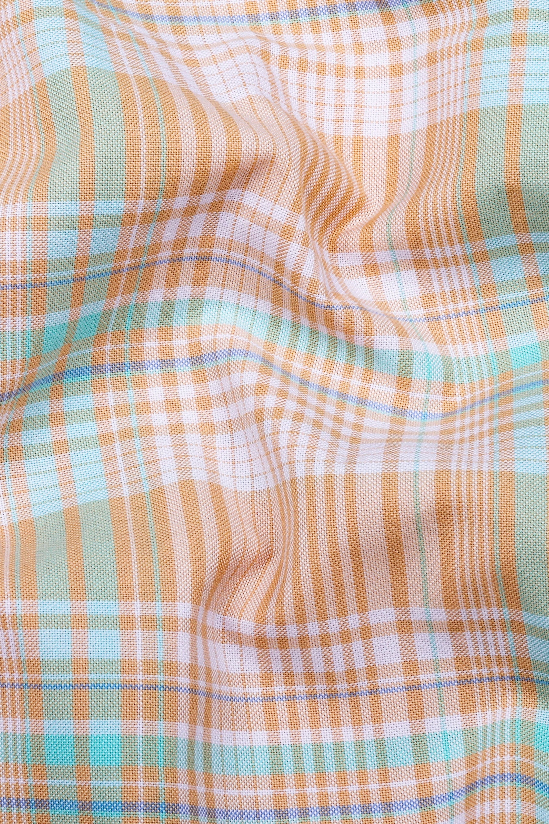 Luwan Light Orange With Green Check Oxford Cotton Shirt