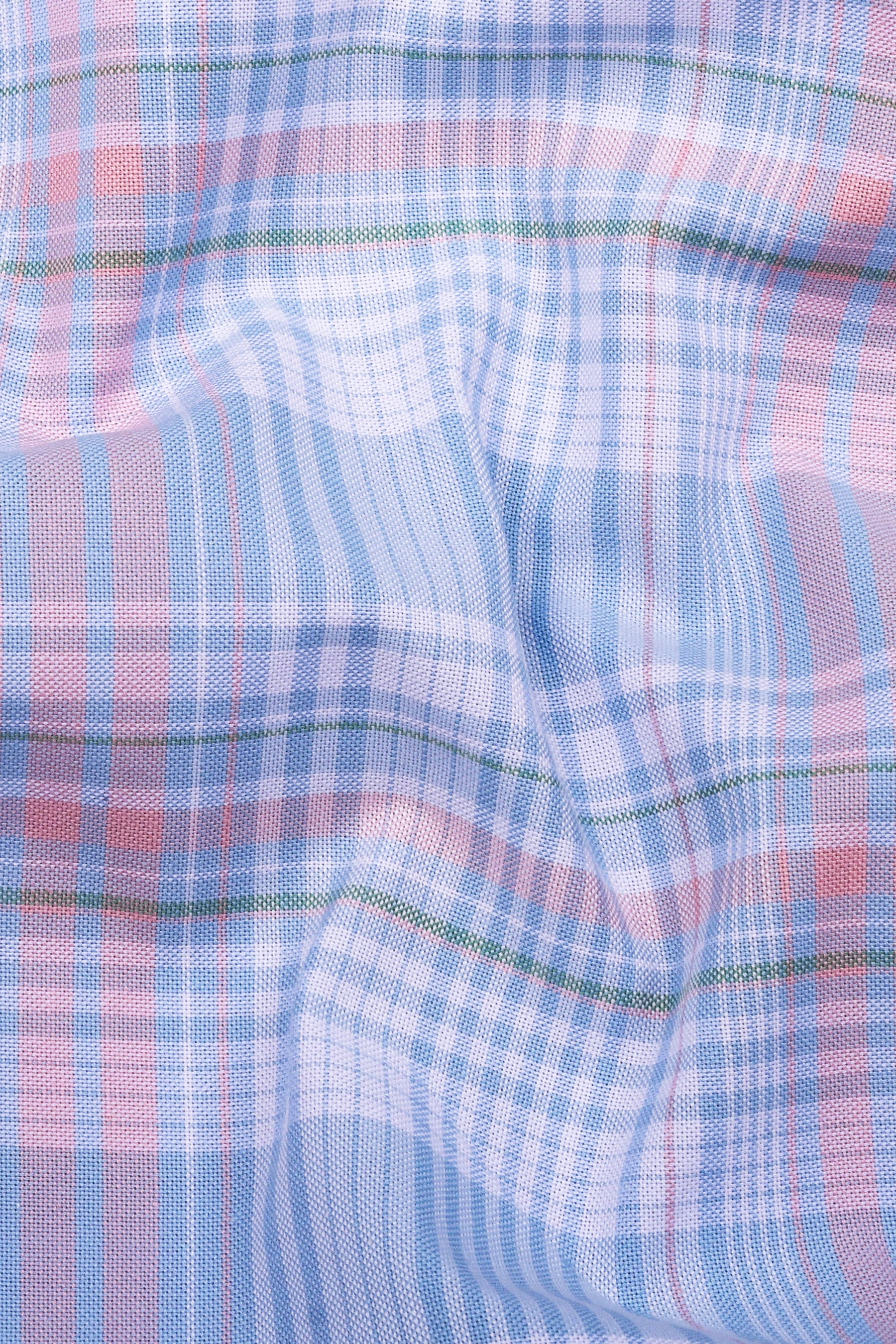Luwan Blue With Pink Check Oxford Cotton Shirt