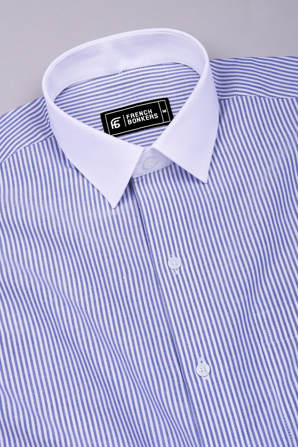 Ravine Blue with white oxford stripe shirt