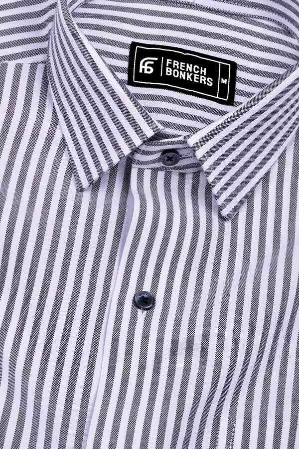 Gryson Grey With White Stripe Oxford Cotton Shirt
