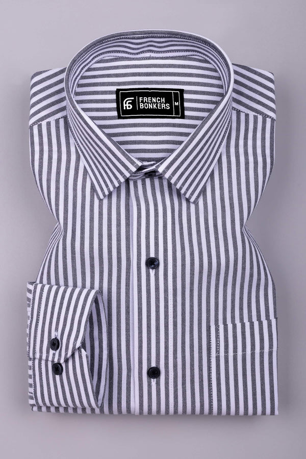 Gryson Grey With White Stripe Oxford Cotton Shirt