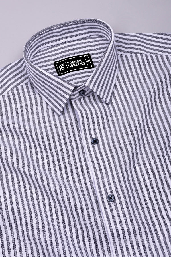 Gryson Grey With White Stripe Oxford Cotton Shirt