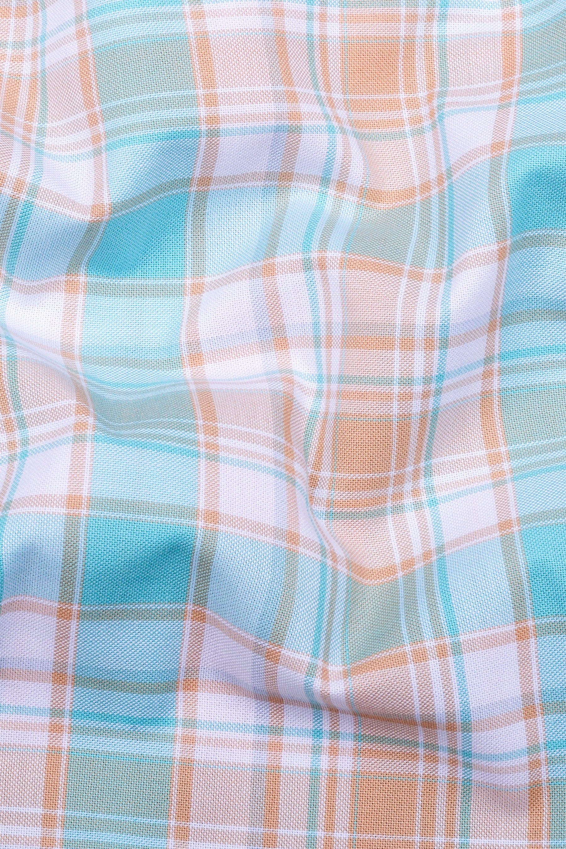 Wizard Aqua Green With Yellow Check Oxford Cotton Shirt