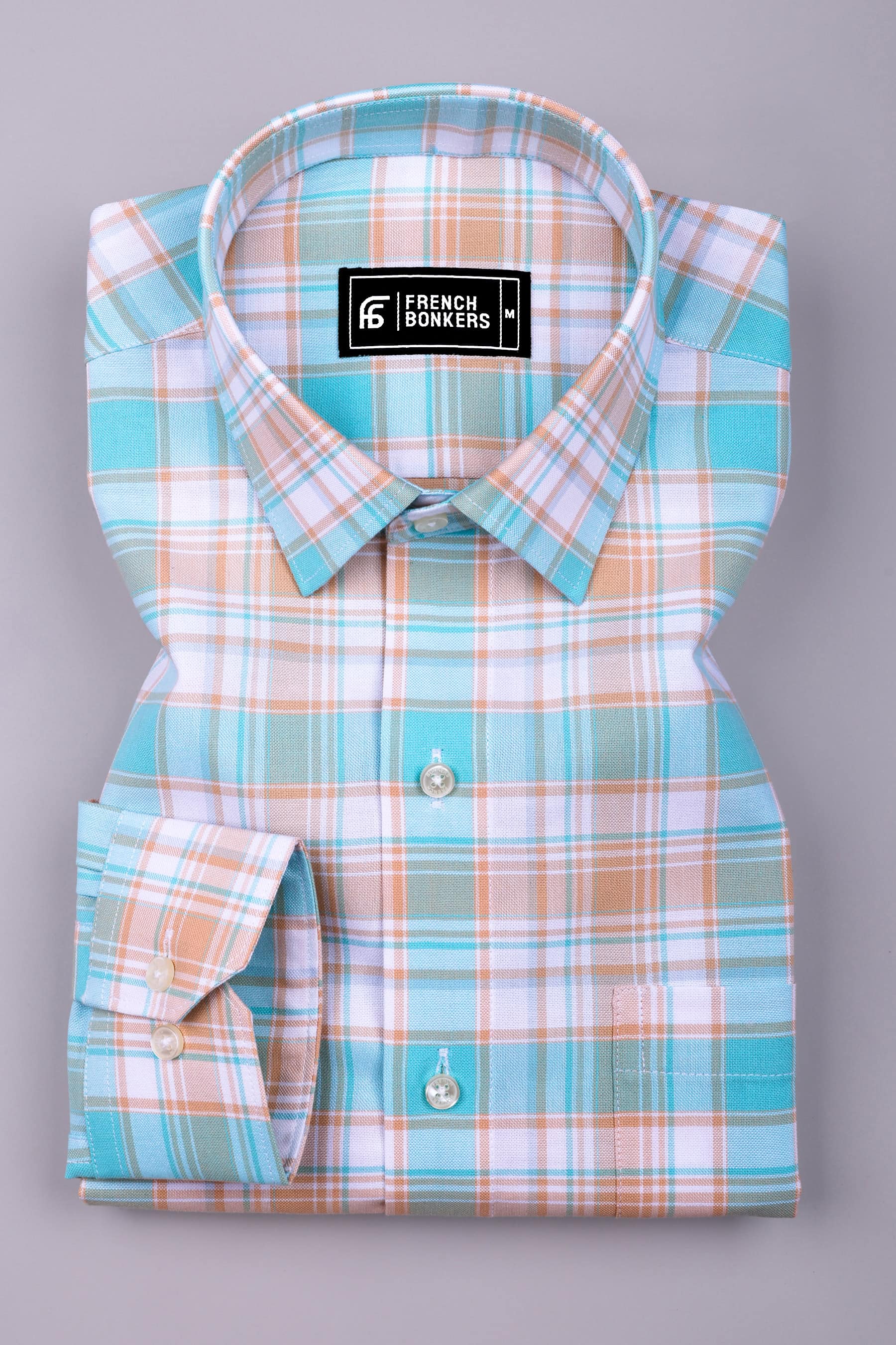 Wizard Aqua Green With Yellow Check Oxford Cotton Shirt