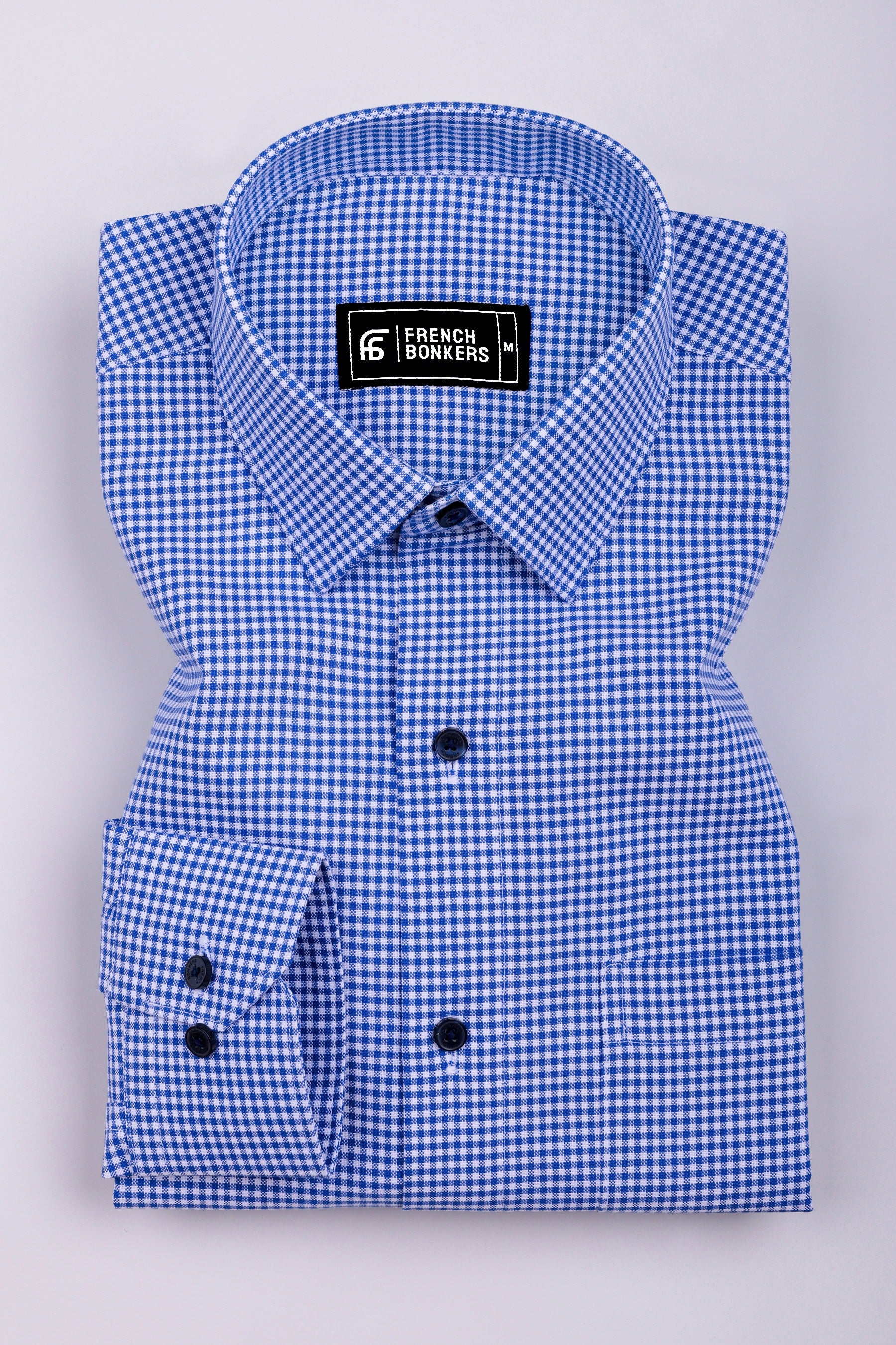 Frozix Blue With White Check Oxford Cotton Shirt